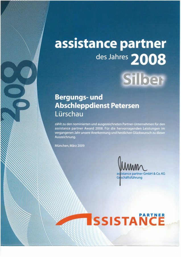 Auszeichnung Assistance Partner des Jahres 2008 (Silber)