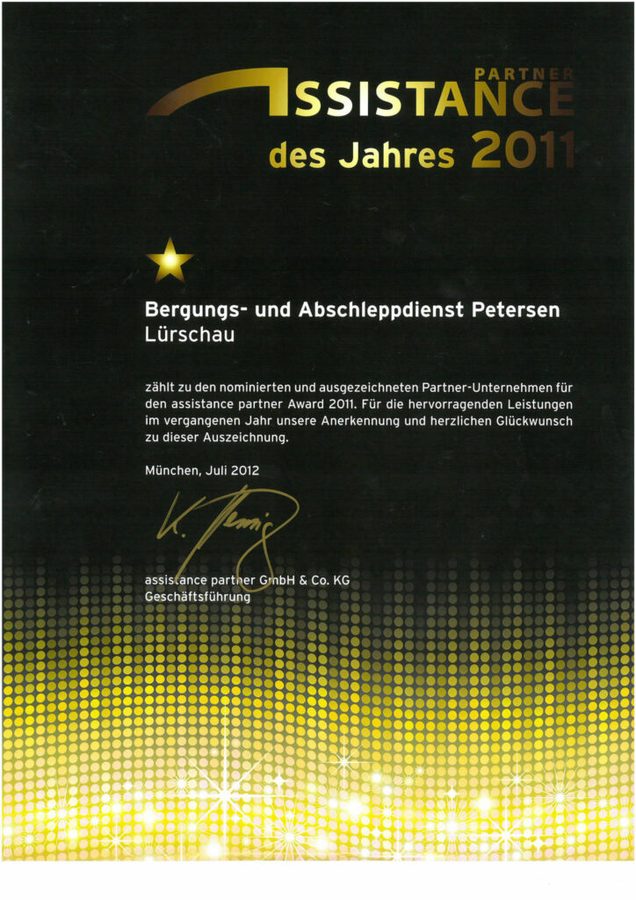Auszeichnung Assistance Partner des Jahres 2011